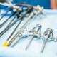 Close up steralized surgical tools for laparoscopic surgery. Selective focus