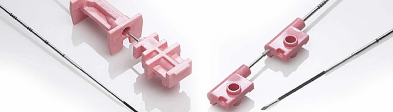 Close up view of needles used for biopsies